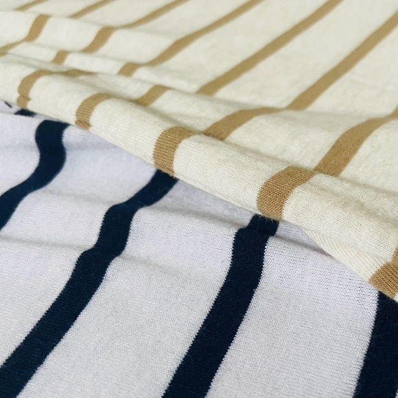 Two set bundle lot 2 striped tank tops tan cream white dark navy blue eyelet - Picture 3 of 8